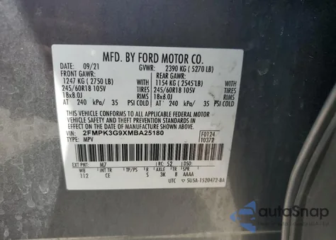 2021 Ford Edge Se z USA, uszkodzony, nr VIN 2FMPK3G9XMBA25180